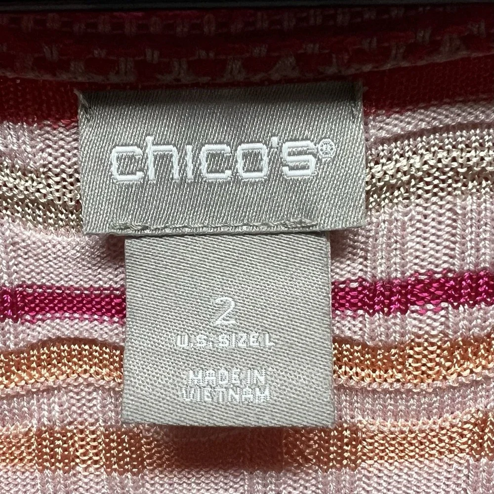Chicos Cardigan Two Piece Set Womens 2 US Large Stripe Fringe Stretch‎ Casual